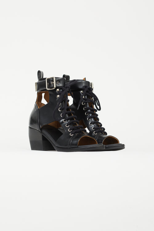 Chloé Black Leather Peep Toe Heeled Boot