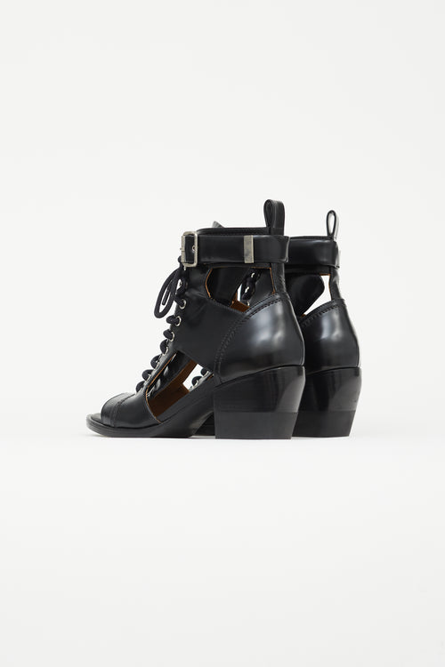 Chloé Black Leather Peep Toe Heeled Boot