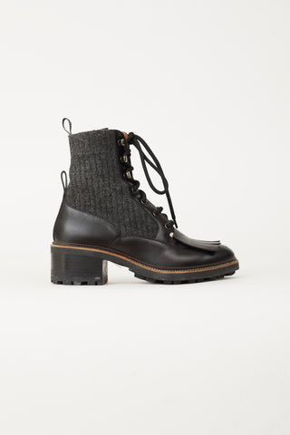 Chloé Black Leather 
Dark Grey Franne Sock Ankle Boot