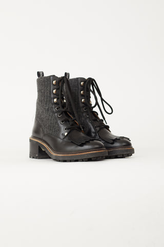 Chloé Black Leather 
Dark Grey Franne Sock Ankle Boot