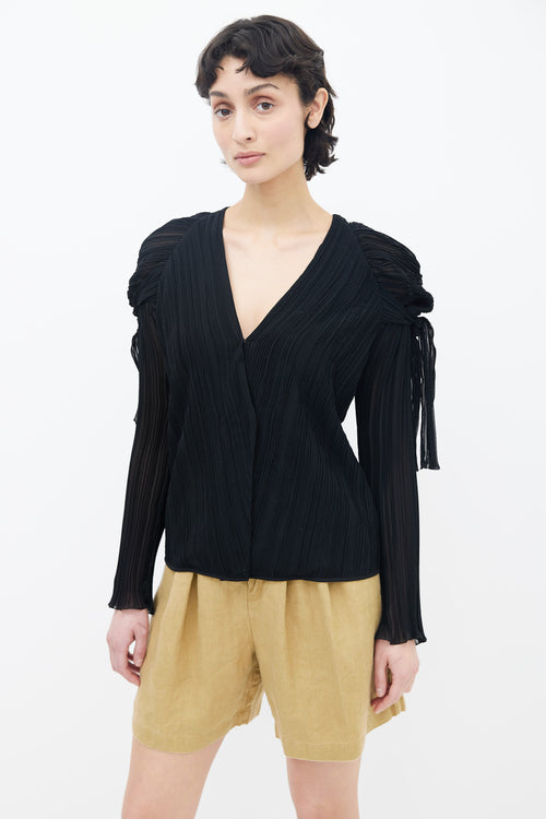 Chloé Black Pleated V-Neck Long Sleeve Blouse