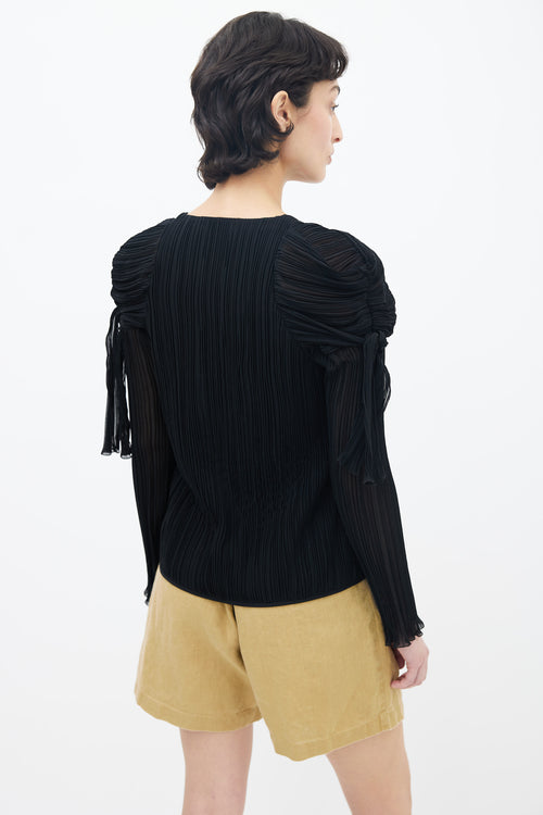 Chloé Black Pleated V-Neck Long Sleeve Blouse