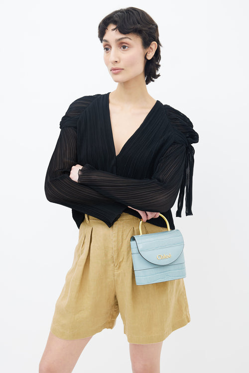 Chloé Blue Embossed Leather Aby Lock Bag