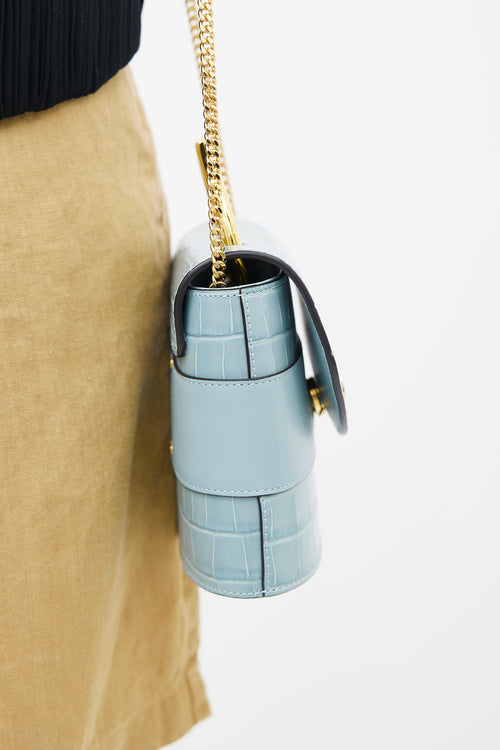 Chloé Blue Embossed Leather Aby Lock Bag