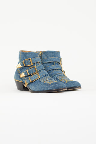 Chloé Blue Susanna Buckle Denim Ankle Boot