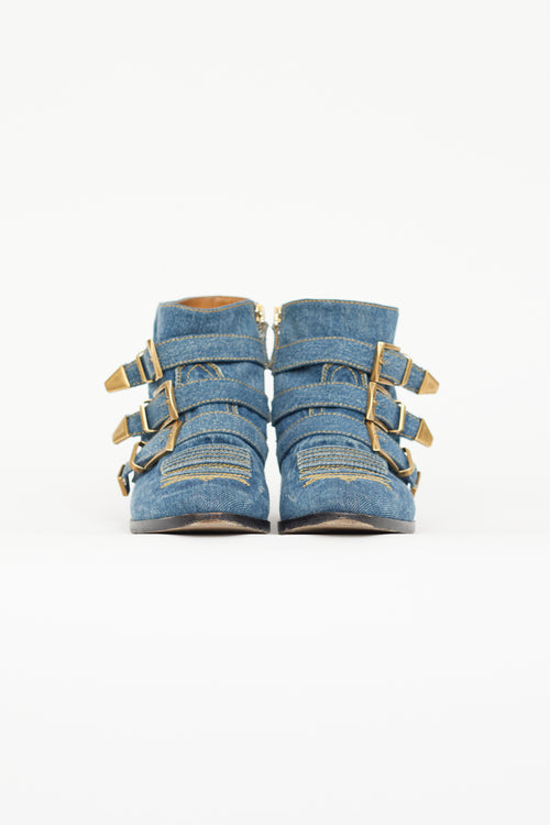 Chloé Blue Susanna Buckle Denim Ankle Boot