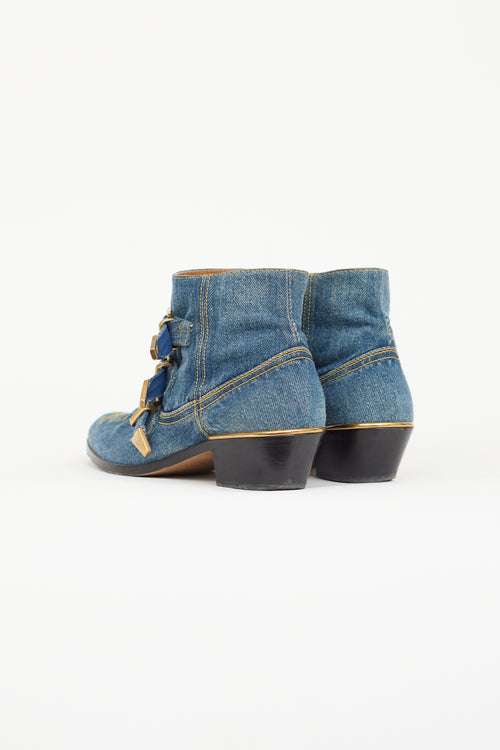 Chloé Blue Susanna Buckle Denim Ankle Boot