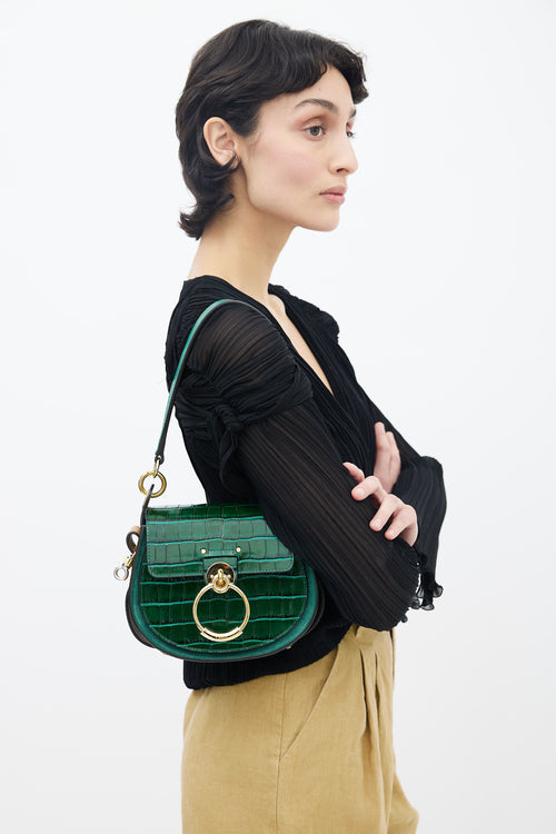 Chloé Green Embossed Leather Tess Shoulder Bag