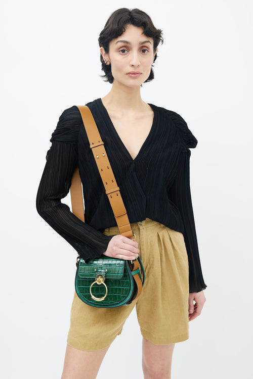 Chloé Green Embossed Leather Tess Shoulder Bag