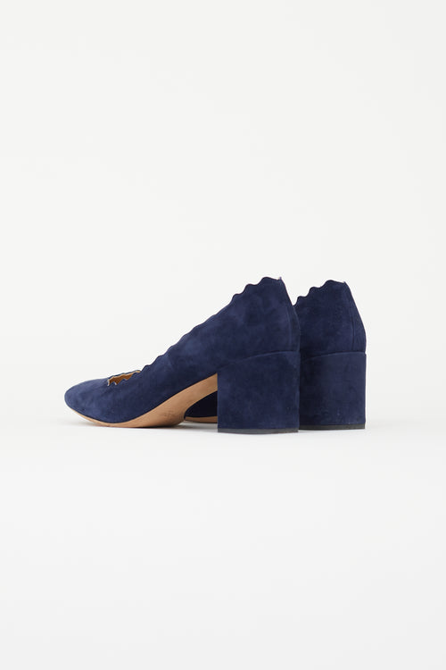 Chloé Navy Suede Lauren Trim Pump