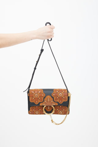 Chloé Pre-Fall 2017 Black 
Brown Floral Patchwork Faye Shoulder Bag