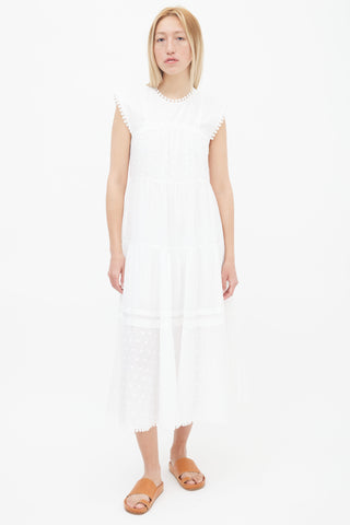  See by Chloé White Pointelle Lace Maxi Dress