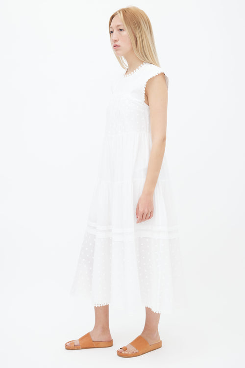  See by Chloé White Pointelle Lace Maxi Dress