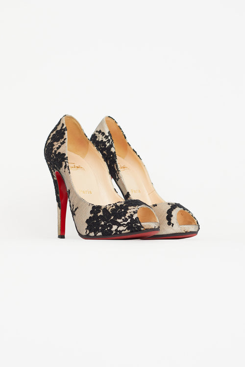 Christian Louboutin Beige 
Black Lace New Very Privé Pump