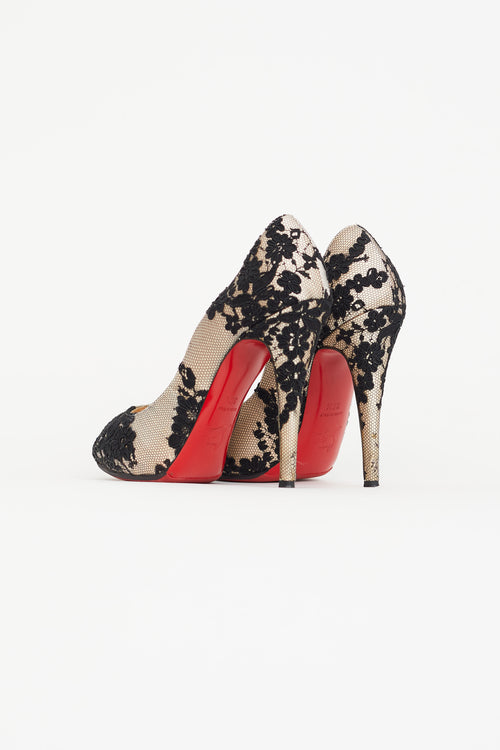 Christian Louboutin Beige 
Black Lace New Very Privé Pump