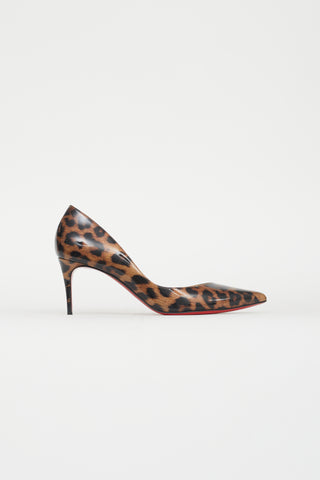 Christian Louboutin Black 
Brown Print Patent Leather Iriza 70 Pump