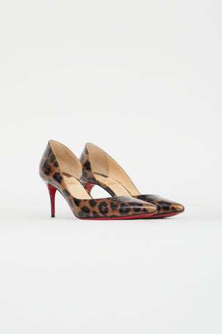 Christian Louboutin Black 
Brown Print Patent Leather Iriza 70 Pump