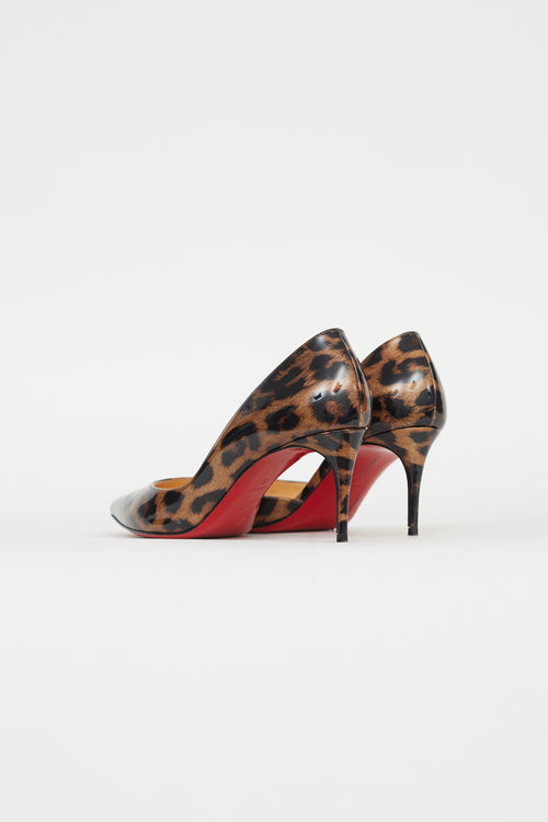 Christian Louboutin Black 
Brown Print Patent Leather Iriza 70 Pump