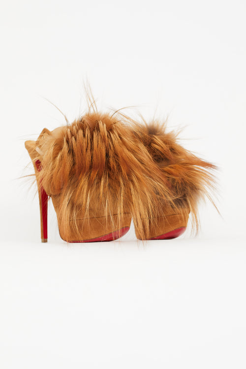 Christian Louboutin Brown Suede Splash Fur Platform Heel