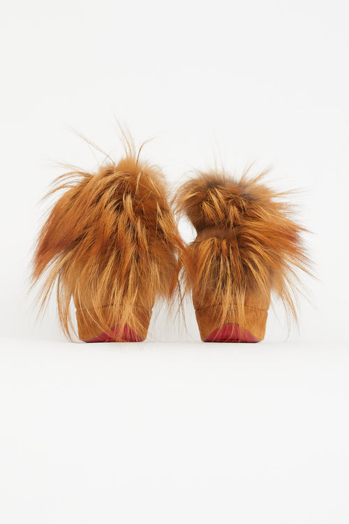 Christian Louboutin Brown Suede Splash Fur Platform Heel