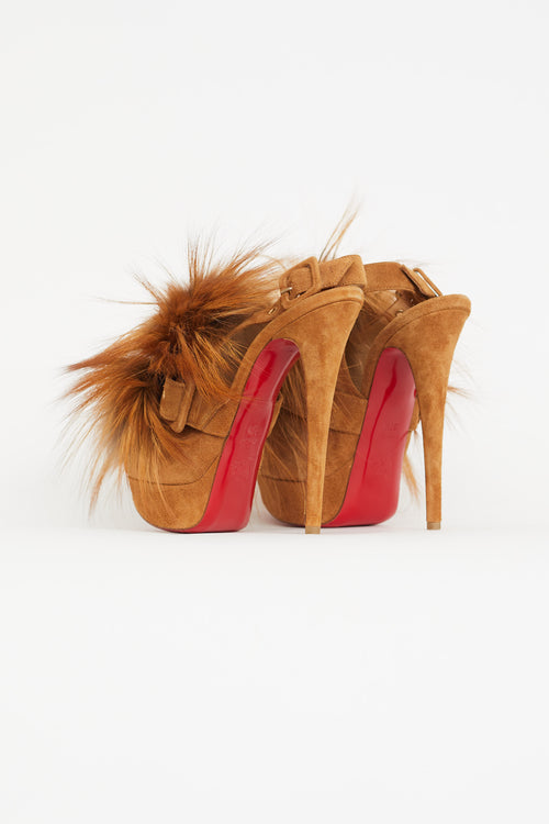 Christian Louboutin Brown Suede Splash Fur Platform Heel