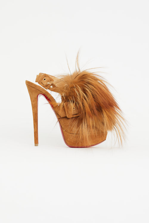 Christian Louboutin Brown Suede Splash Fur Platform Heel