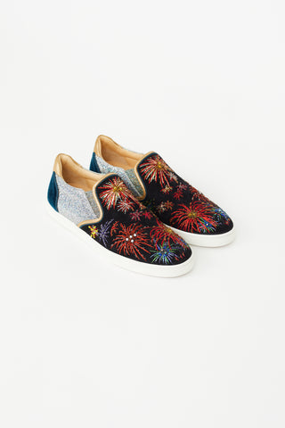 Christian Louboutin Multicolour Embroidered Velvet  Sneaker