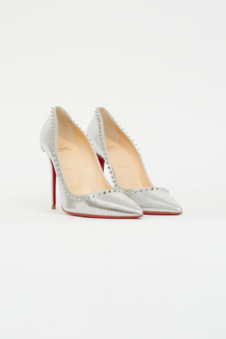 Christian Louboutin Silver Textured Studded Pump