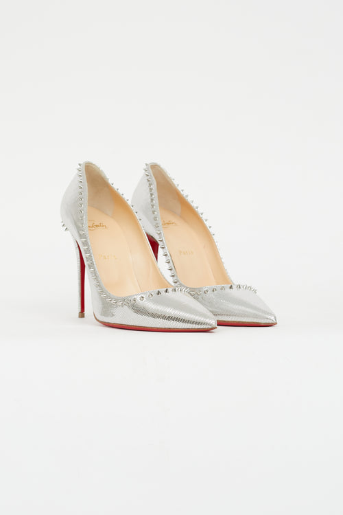 Christian Louboutin Silver Textured Studded Pump