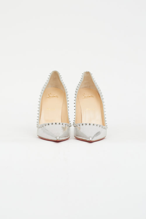 Christian Louboutin Silver Textured Studded Pump