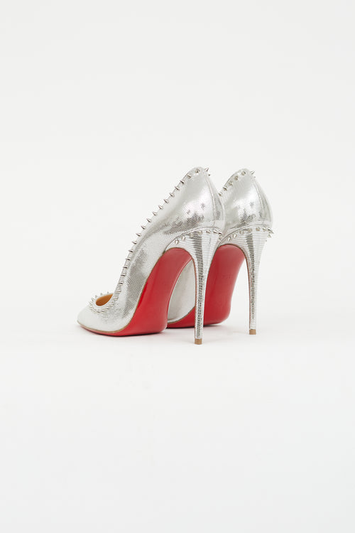 Christian Louboutin Silver Textured Studded Pump