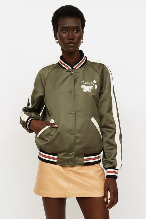 Coach Green Cream 
Pink Reversible Bomber Jacket