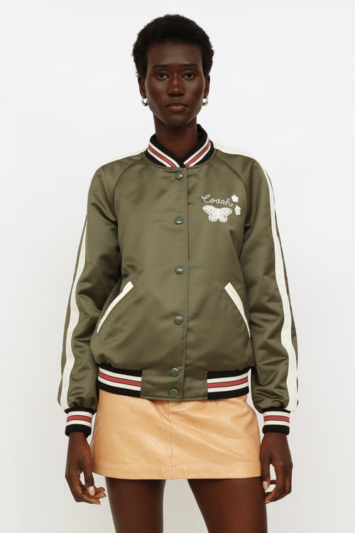 Coach Green Cream 
Pink Reversible Bomber Jacket