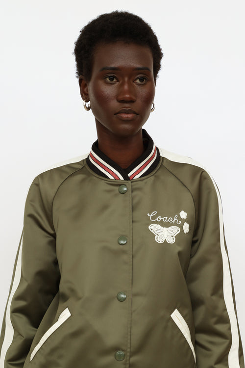 Coach Green Cream 
Pink Reversible Bomber Jacket