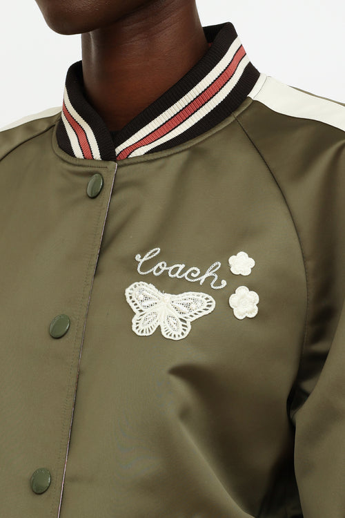 Coach Green Cream 
Pink Reversible Bomber Jacket