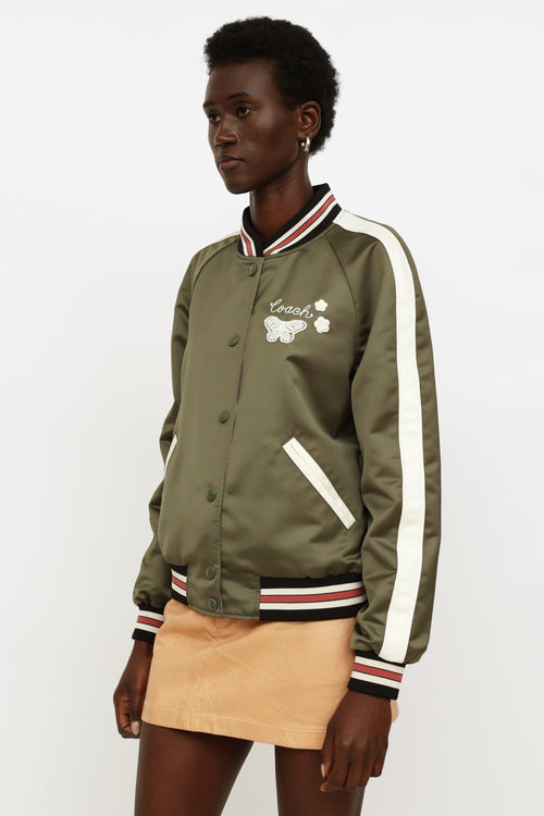 Coach Green Cream 
Pink Reversible Bomber Jacket