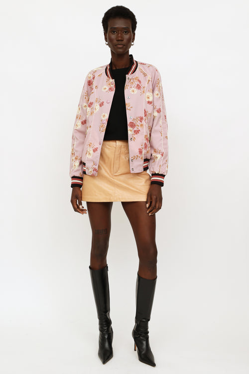 Coach Green Cream 
Pink Reversible Bomber Jacket