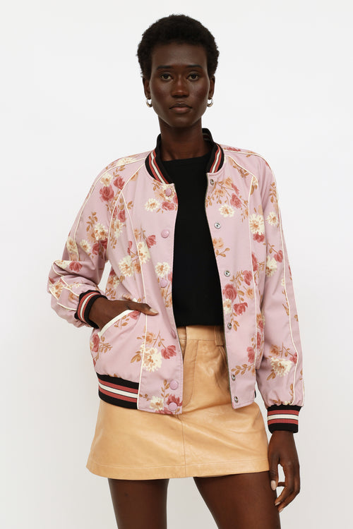 Coach Green Cream 
Pink Reversible Bomber Jacket