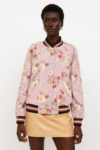 Coach Green Cream 
Pink Reversible Bomber Jacket