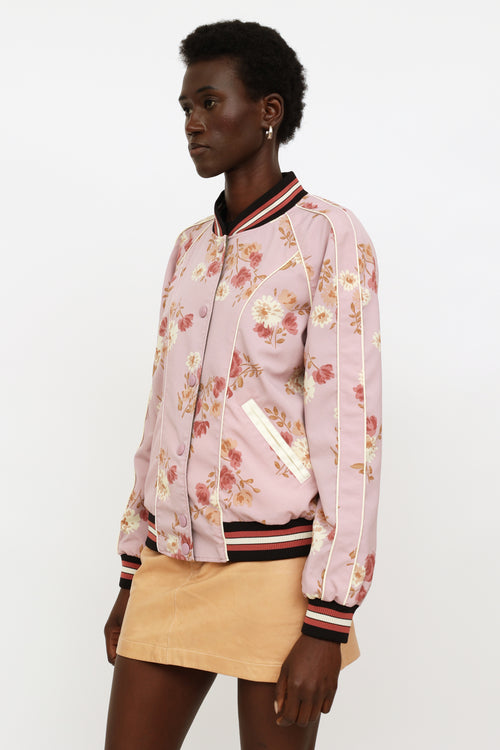 Coach Green Cream 
Pink Reversible Bomber Jacket