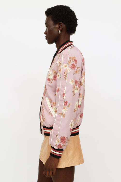 Coach Green Cream 
Pink Reversible Bomber Jacket