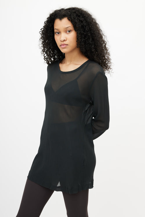 Black Sheer Long Sleeve Top