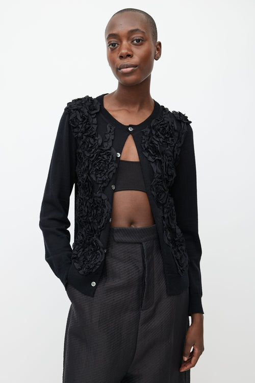 Comme des Garçons Black Rose Appliqué Wool Cardigan