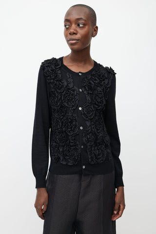 Comme des Garçons Black Rose Appliqué Wool Cardigan