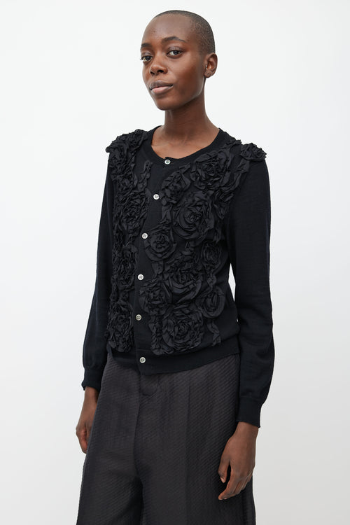 Comme des Garçons Black Rose Appliqué Wool Cardigan