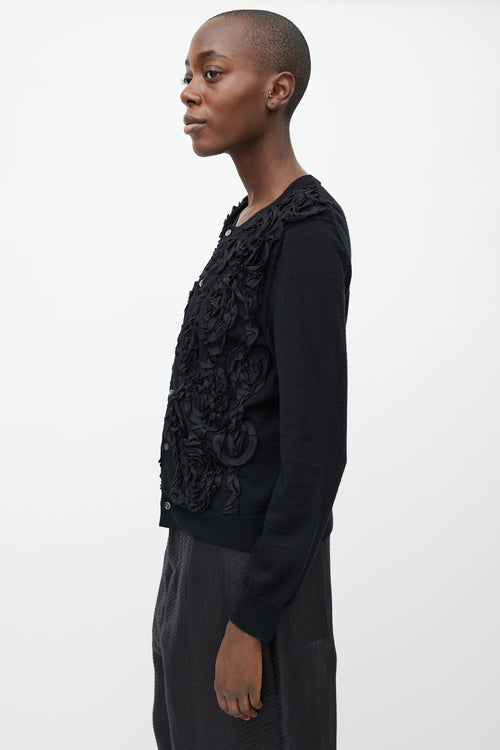 Comme des Garçons Black Rose Appliqué Wool Cardigan