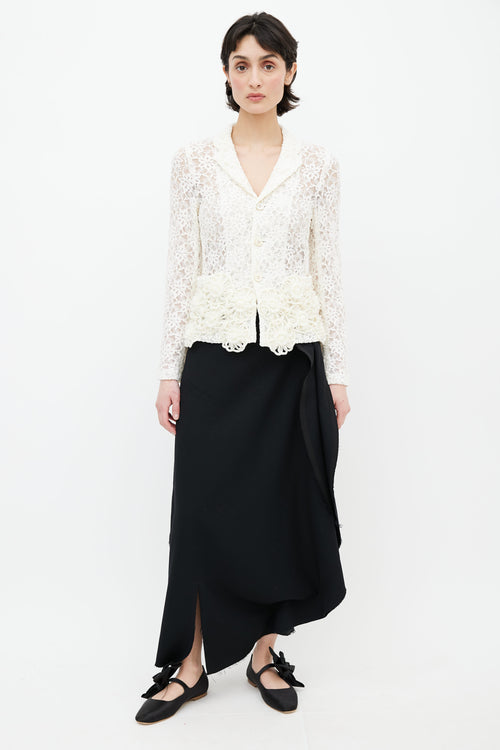 Comme des Garçons Cream Lace Floral Knit Blazer