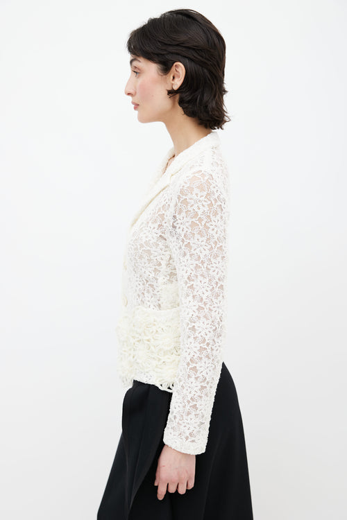 Comme des Garçons Cream Lace Floral Knit Blazer