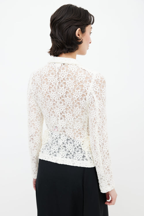 Comme des Garçons Cream Lace Floral Knit Blazer