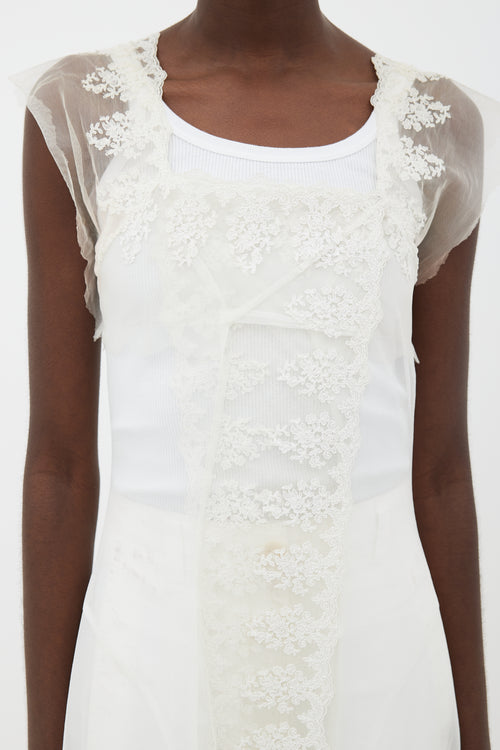 Comme des Garçons FW01 White Sheer Lace Panel Tunic